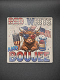 Wimsical Patriotic Highland Cow Coaster