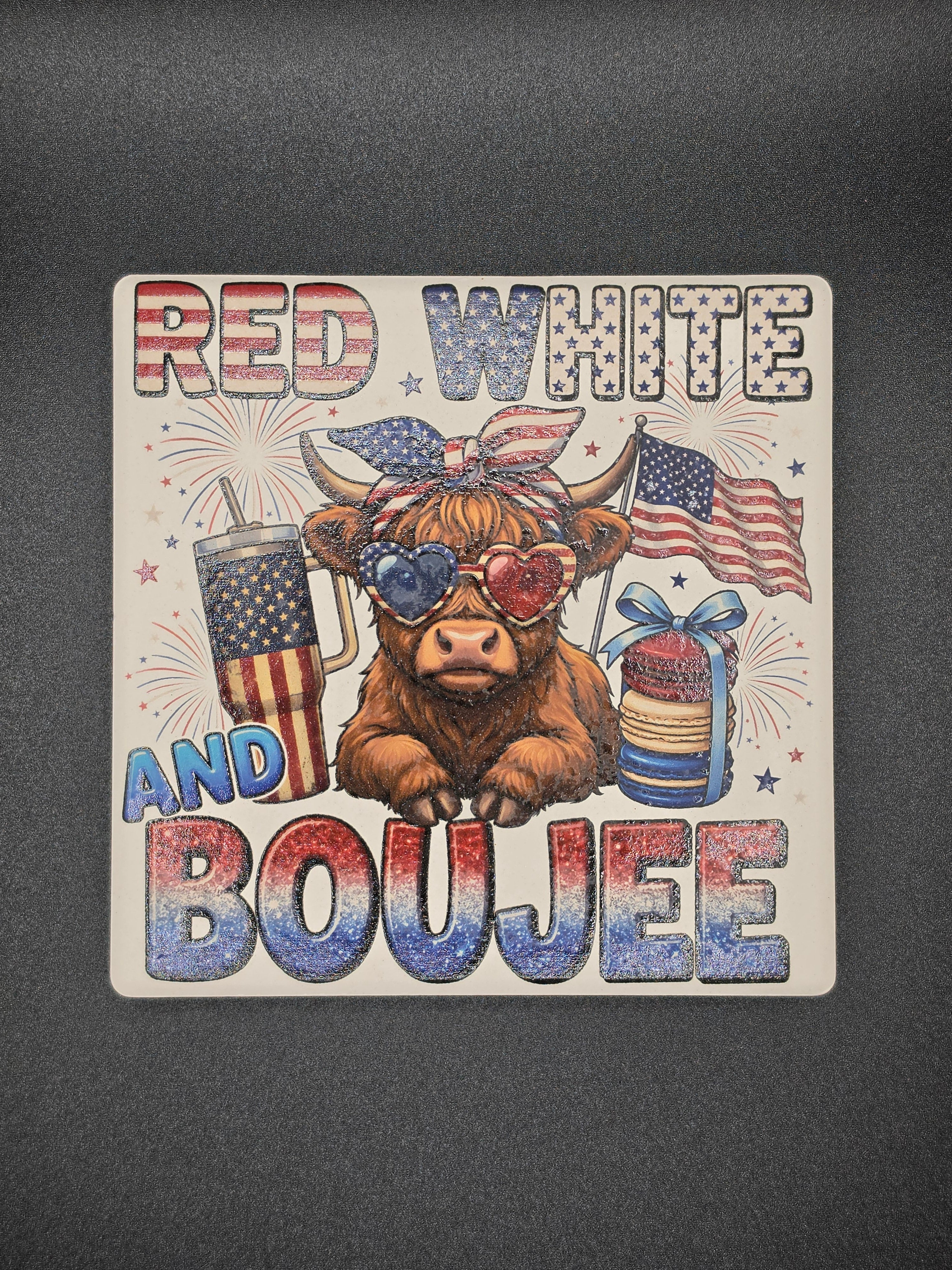 Wimsical Patriotic Highland Cow Coaster