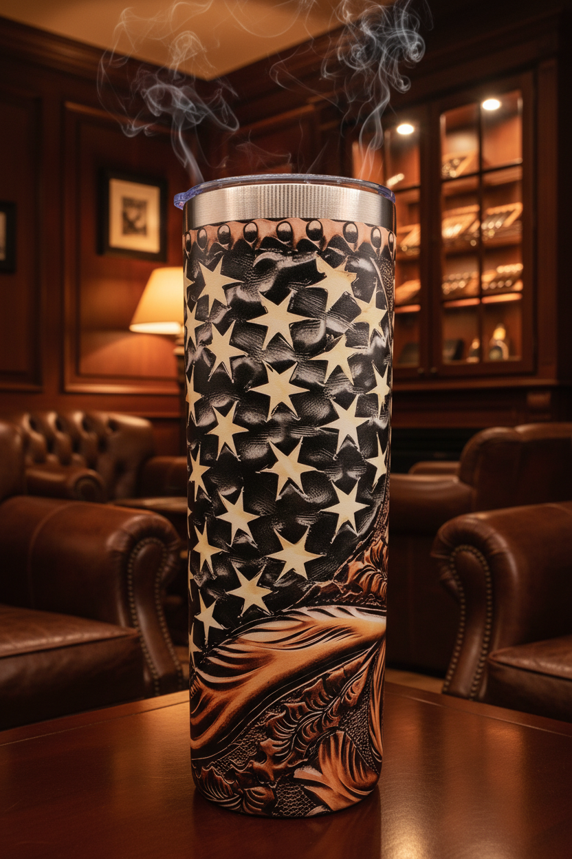 American Flag Leather Appearance 20 oz Skinny Tumbler
